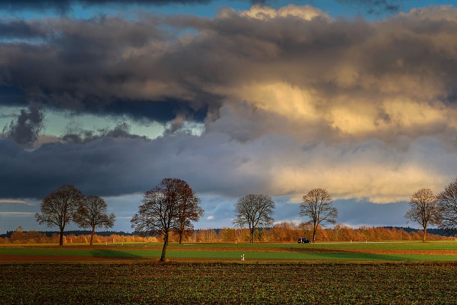 clouds, abendstimmung, barbed wire, mood, evening sky, landscape HD wallpaper