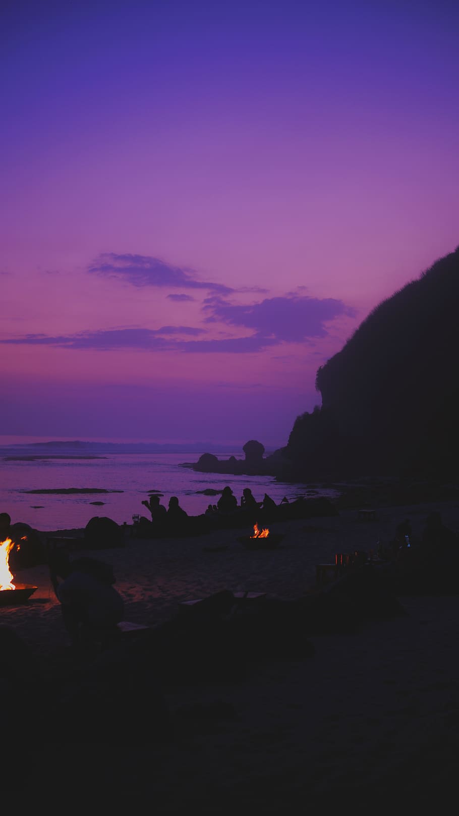 person near campfire, red sky, outdoors, nature, dusk, dawn, sunset, HD wallpaper