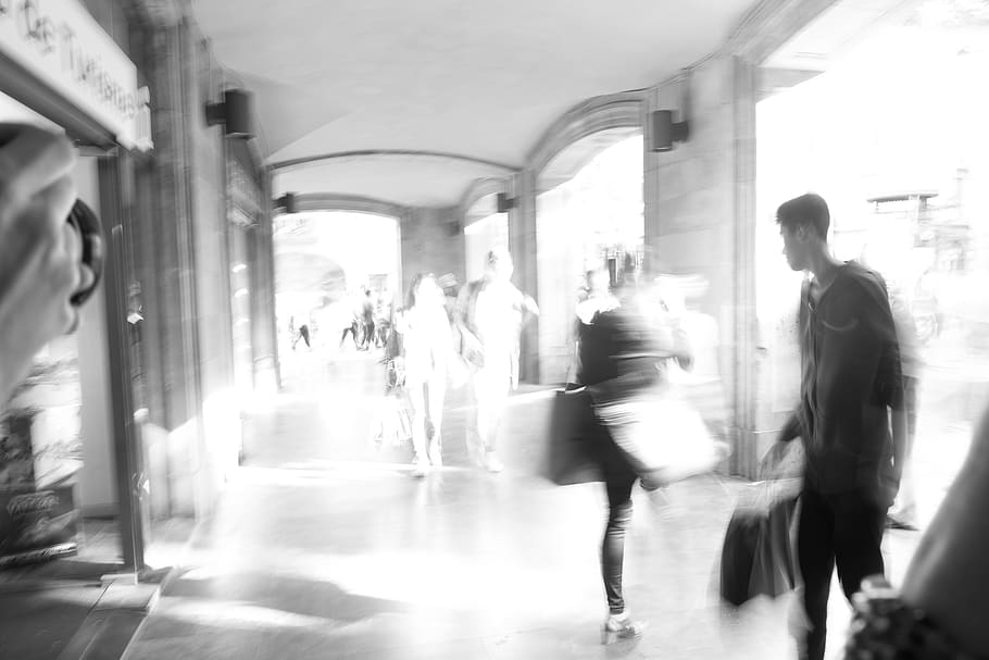 spain, barcelona, la rambla, blurred motion, walking, group of people HD wallpaper