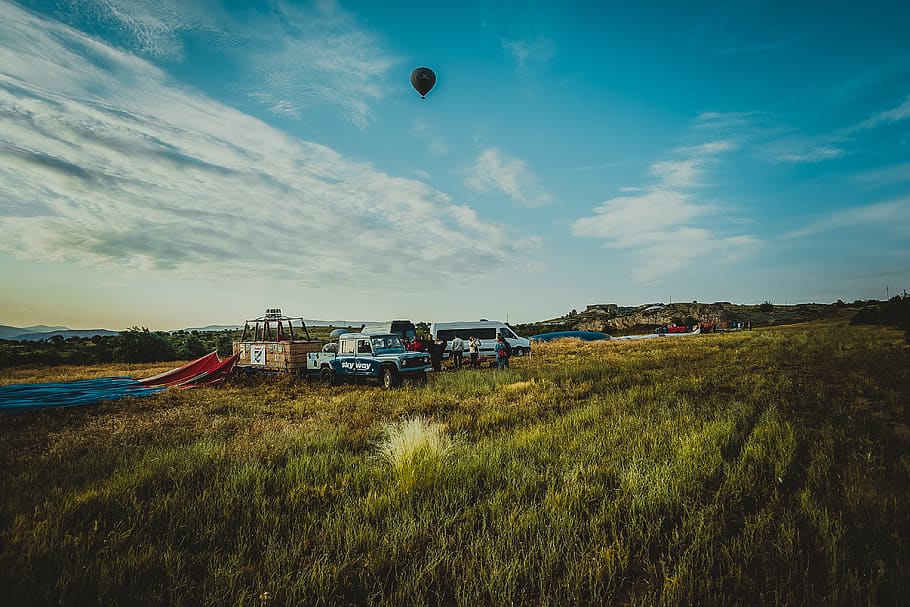 turkey, cappadocia, sky, grass, mode of transportation, plant HD wallpaper