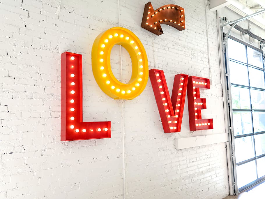 love sign on wall, text, red, communication, western script, illuminated HD wallpaper