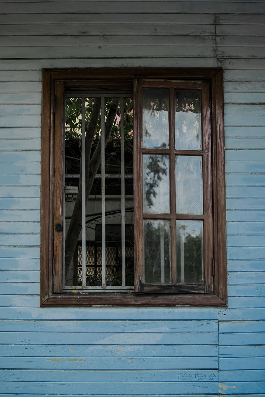 Slightly Opened Window, blue, home, house, wall, architecture HD wallpaper