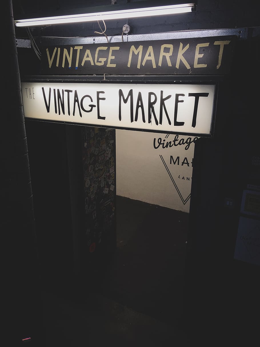 Vintage Market Singage, close-up, commerce, dark, design, indoors HD wallpaper