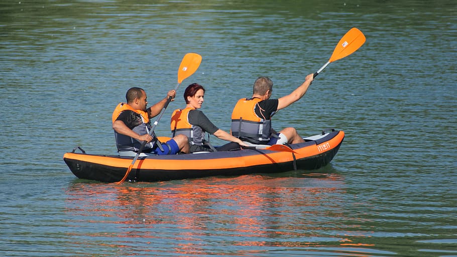 three man in boat, oars, clothing, apparel, person, human, paddle HD wallpaper