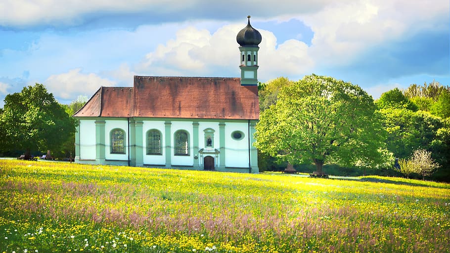 architecture, house, grass, summer, sky, chapel, church, believe HD wallpaper