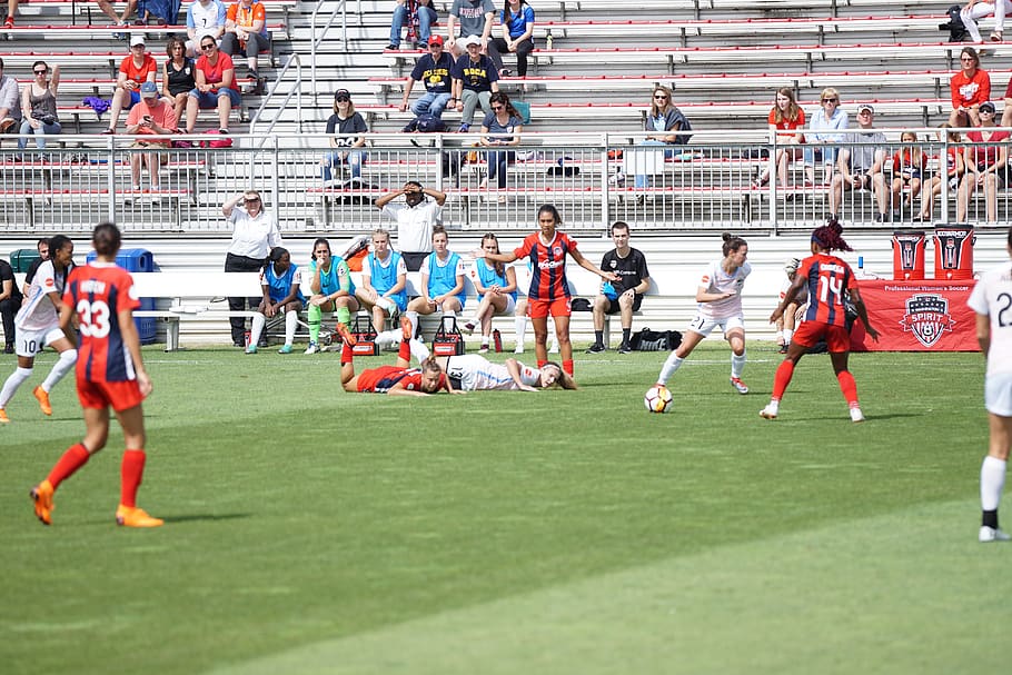 soccer game during daytime, group of people, sport, large group of people HD wallpaper