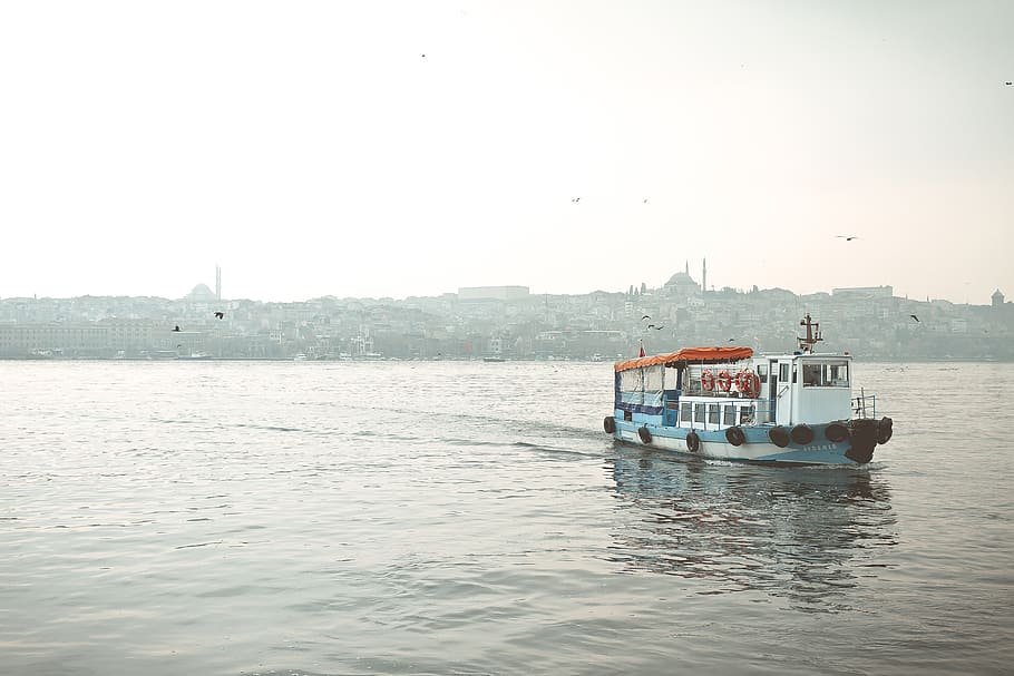 ship, boat, istanbul, river, sea, city, skyline, evening, bosporus HD wallpaper