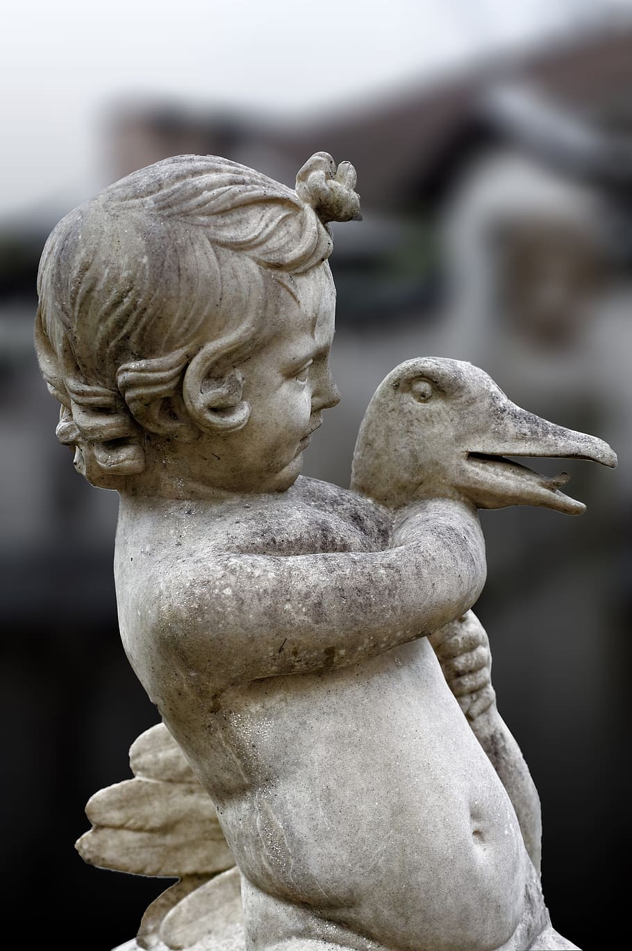 statue, marble, child, duck, sculpture, pierre, angel, face HD wallpaper