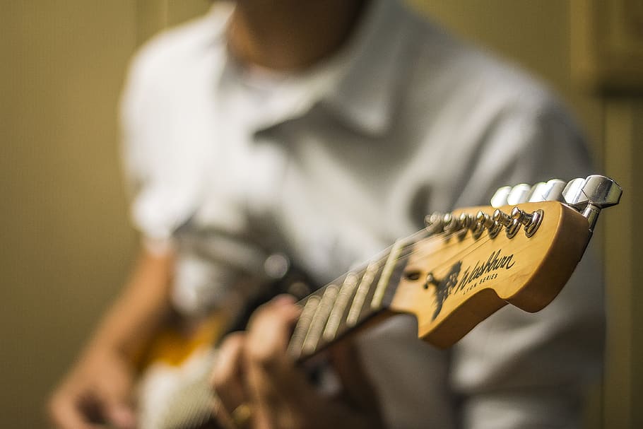 Person Playing Guitar, depth of field, guitarist, man, musical instrument HD wallpaper