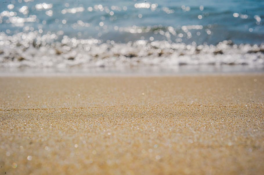 Close-Up Photography of Sand, 4k wallpaper, beach, blur, depth of field