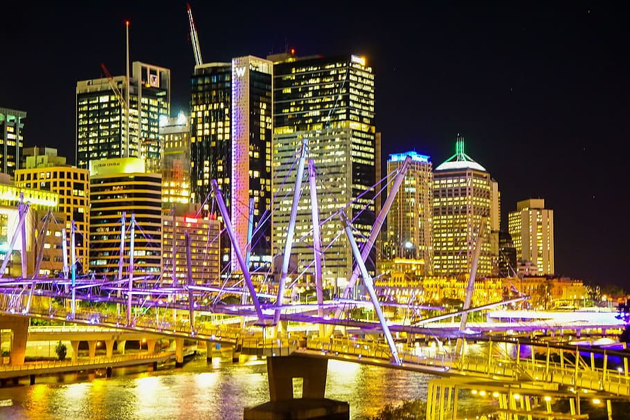 australia, brisbane, night, illuminated, architecture, building exterior HD wallpaper