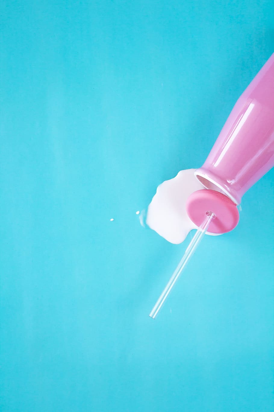 Spilled Milk On Blue Photo, colored background, studio shot, indoors HD wallpaper