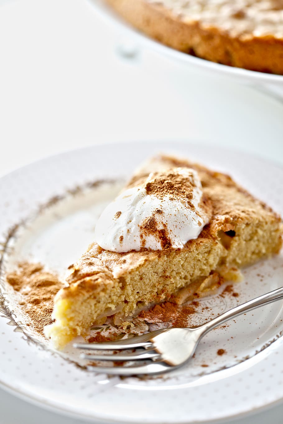 pie in plate, cake, dessert, food, cutlery, fork, meal, bread HD wallpaper