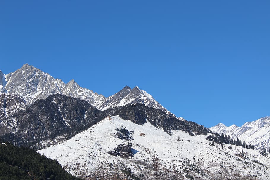 india, manali, sunlight, mountain, hill, snow, snowfall, white HD wallpaper