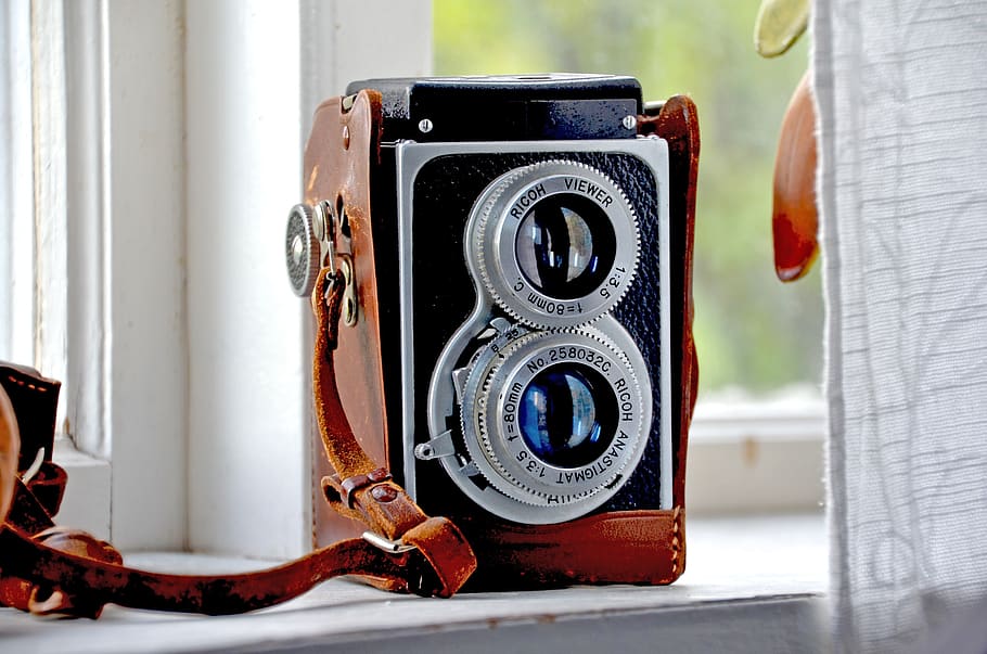 Brown, Black, and Silver Camera, old camera, photography, retro HD wallpaper