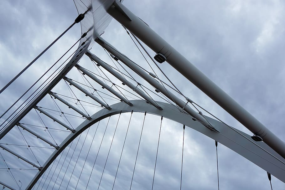 Worm's Eye View of Grey Steel Bridge, architecture, building HD wallpaper