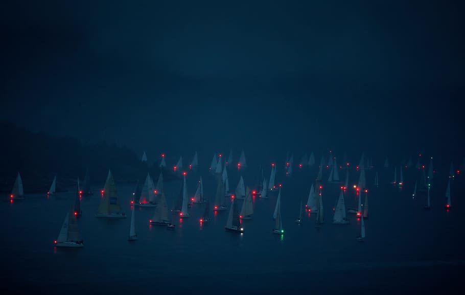 boats on body of water during night, sailing, ship, mast, light, HD wallpaper