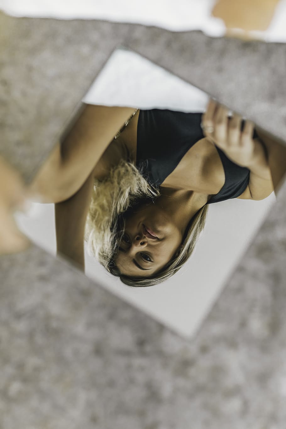 woman reflection on mirror, high angle view, one person, women HD wallpaper
