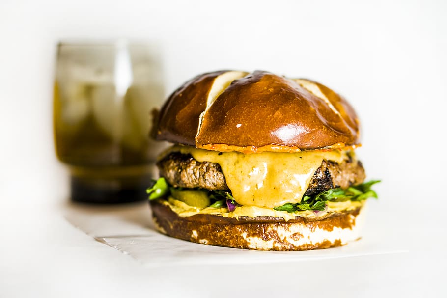 cheese burger on white tissue, fast food, sandwich, food and drink HD wallpaper