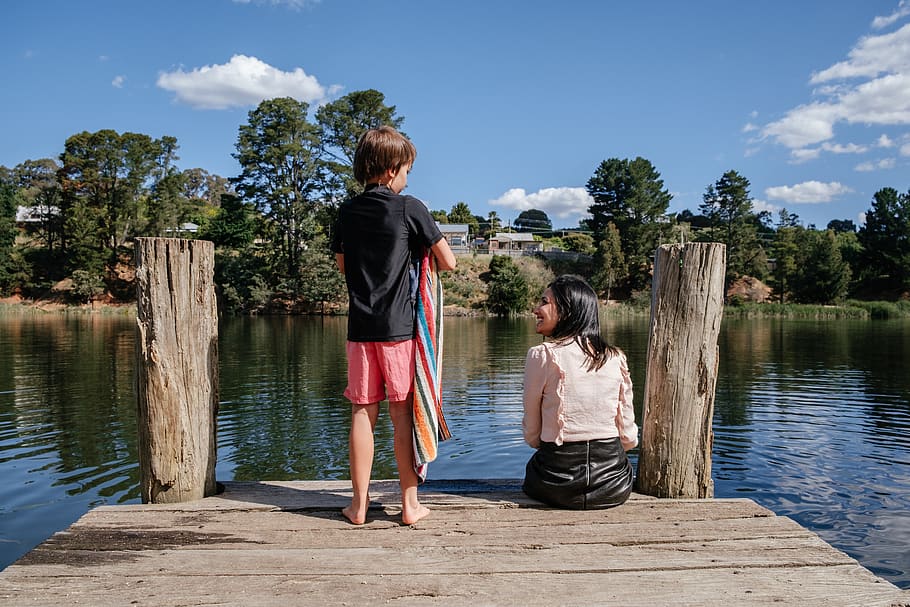two toddler on dock, water, shorts, clothing, apparel, human HD wallpaper