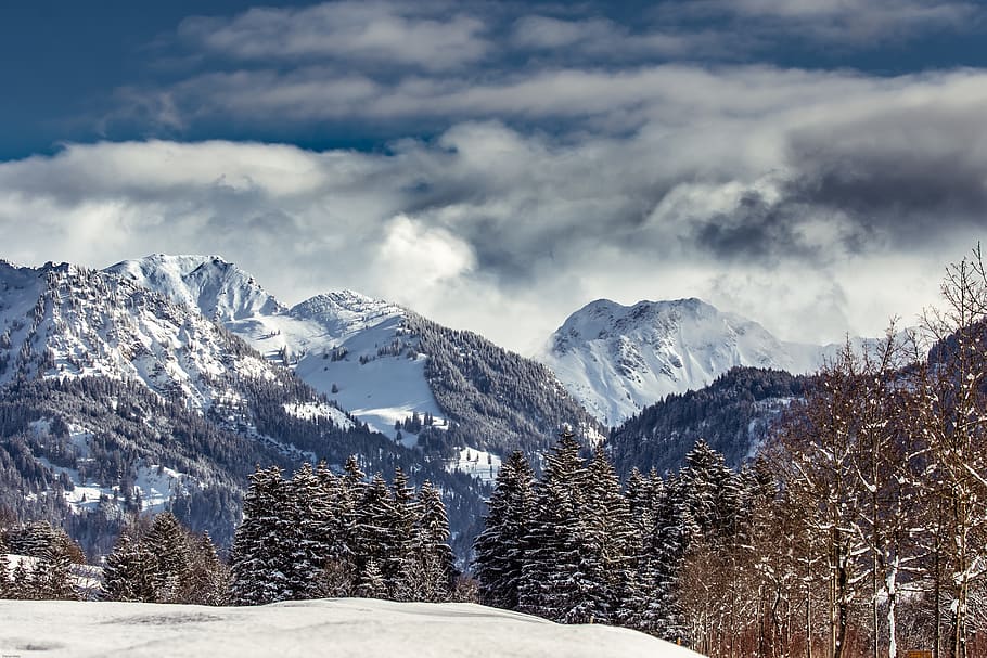 mountains, alpine, allgäu, winter, landscape, nature, snow HD wallpaper