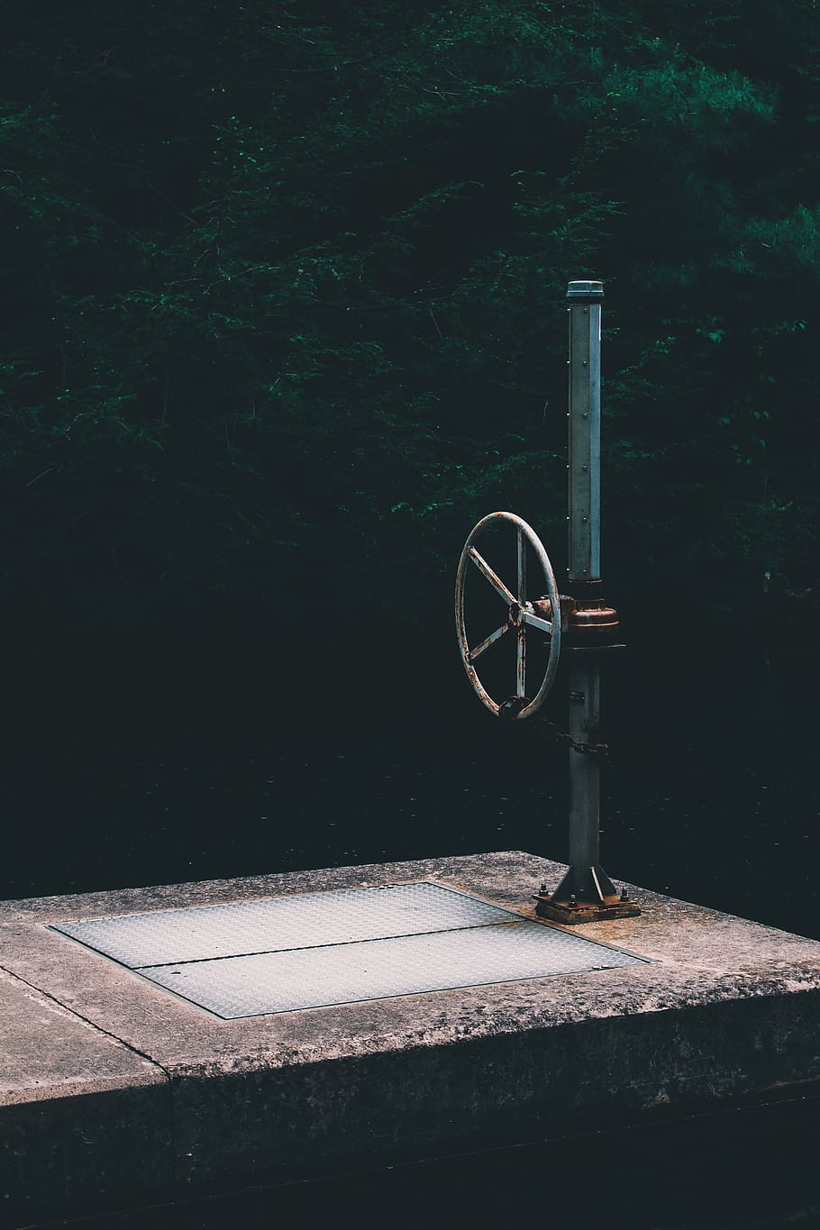 forest, summer, lake, wheel, waterfall, dock, trees, no people HD wallpaper