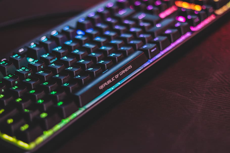 black computer mechanical keyboard with LED, technology, close-up HD wallpaper