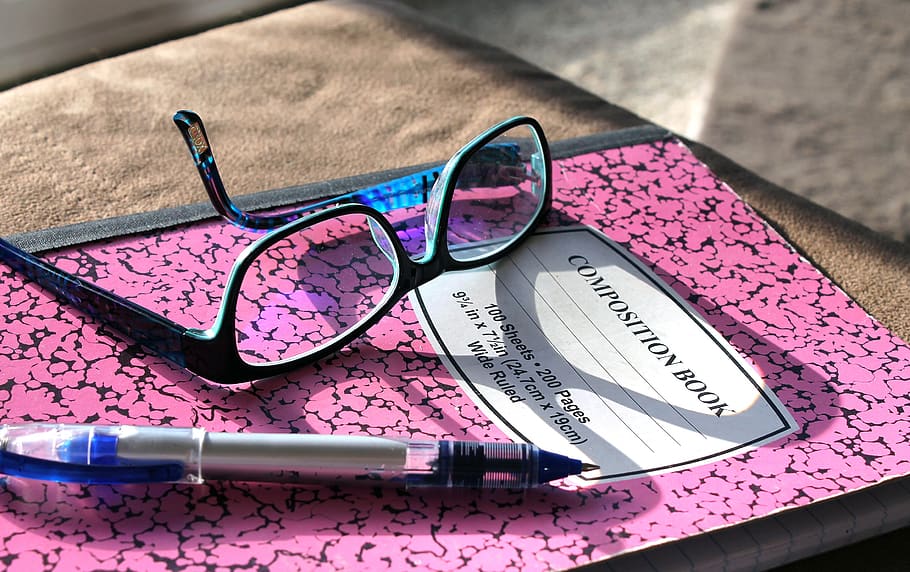 study, notebook, school, writing, write, paper, education, glasses HD wallpaper