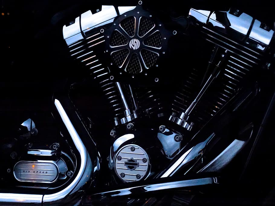 Black Motorcycle Engine, chrome, harley davidson, metal, motorcycles, HD wallpaper