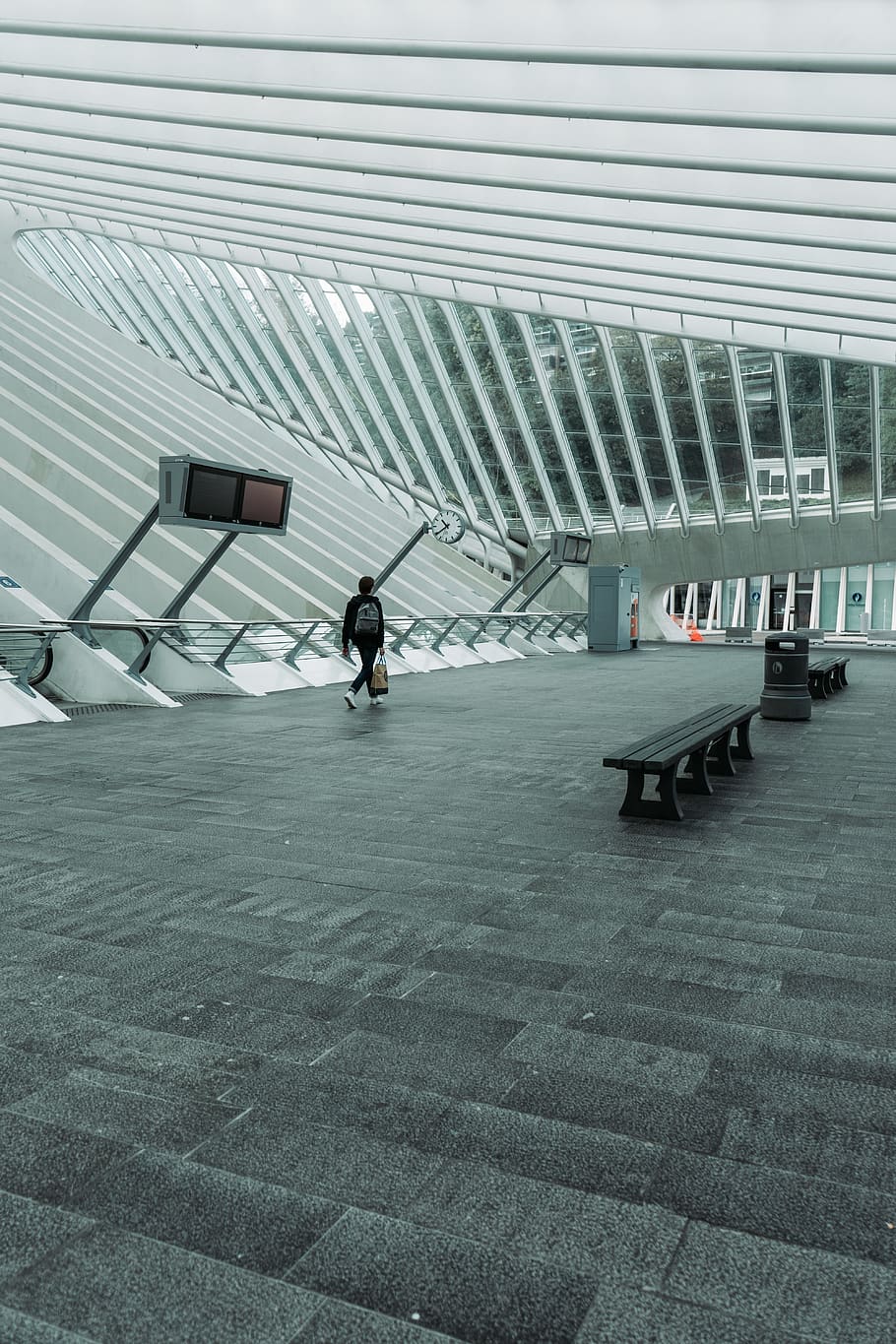Person Walking, architecture, benches, building, daylight, indoors HD wallpaper