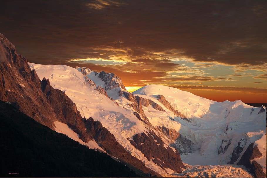 panoramic, sunset summit mont-blanc, beauty in nature, scenics - nature HD wallpaper