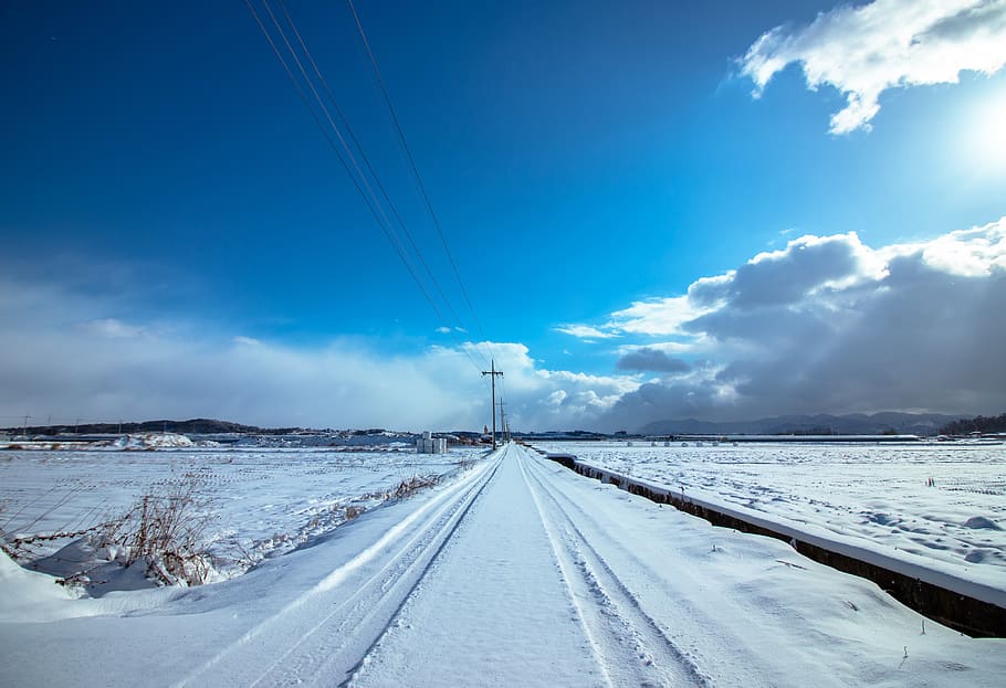 south korea, naju-si, snow, winter, cloud, path, snowpath, travel, HD wallpaper