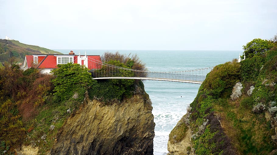 Aerial View of Bridge, architecture, cliffs, daylight, design HD wallpaper