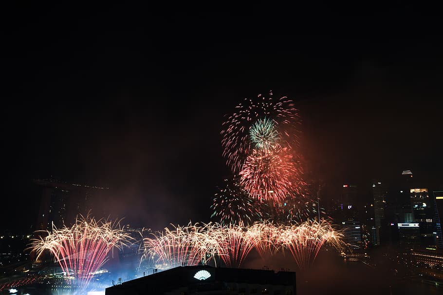 night, illuminated, motion, firework, firework display, architecture HD wallpaper