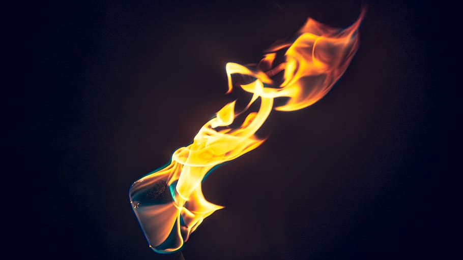 red and yellow flame digital wallpaper, fire, dark, light, outdoors HD wallpaper