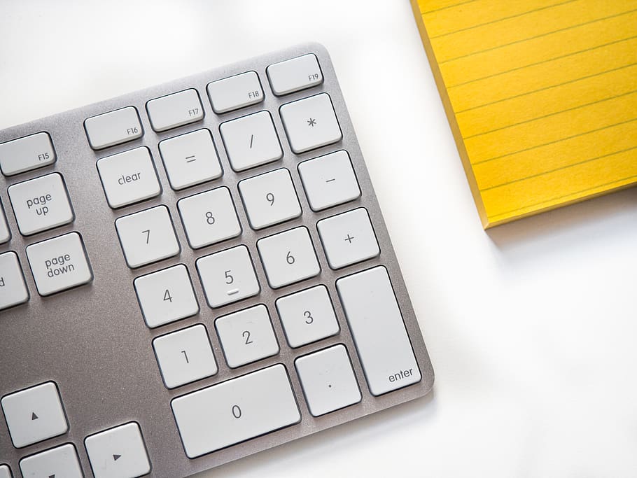 keyboard, desk, work, sticky note, notepad, computer equipment HD wallpaper