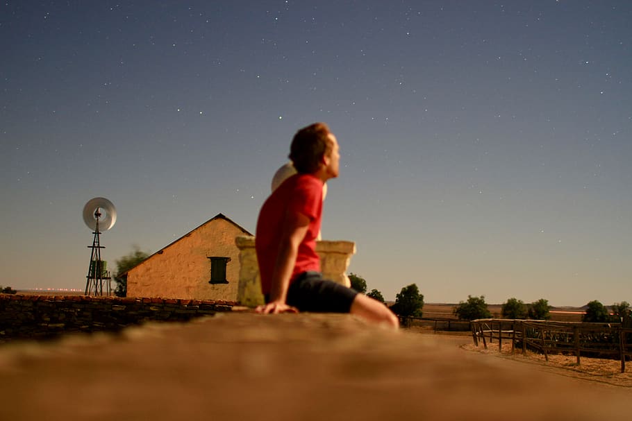 man sitting on sidewalk, nature, outdoors, night, human, person HD wallpaper