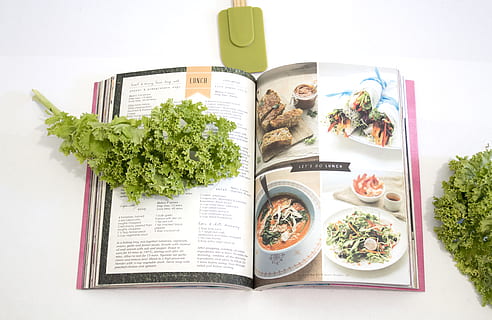 green leaf on cookbook, flyer, brochure, advertisement, paper HD wallpaper