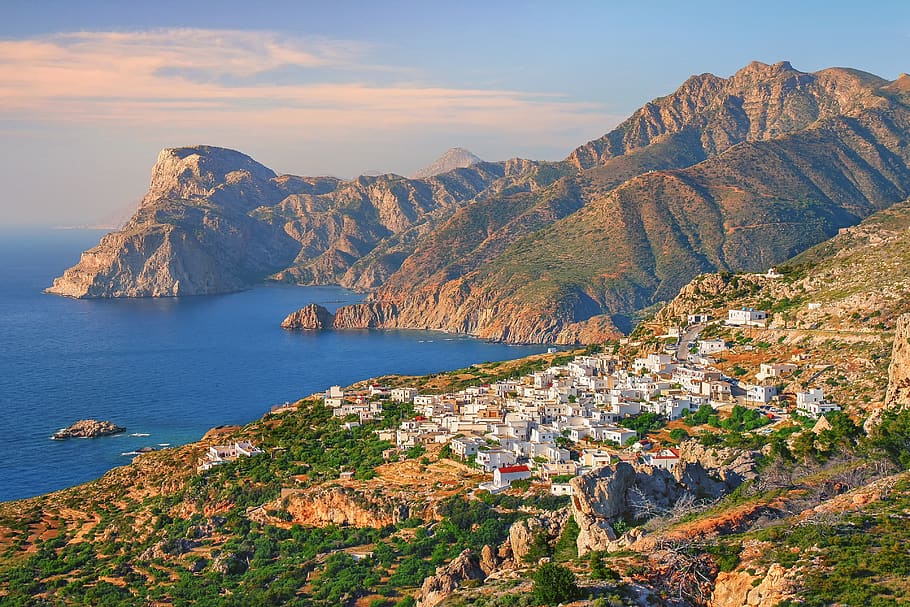 panorama, nature, sea, travel, landscape, karpathos, greece, HD wallpaper