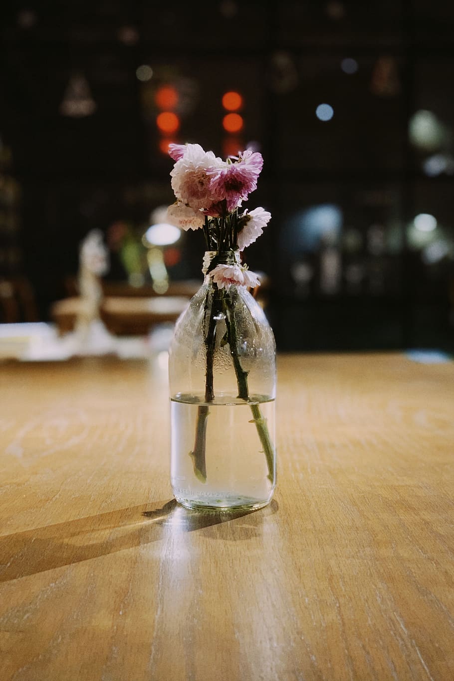 HD wallpaper: pink petaled flower inside bottle, table, vase, flowering ...