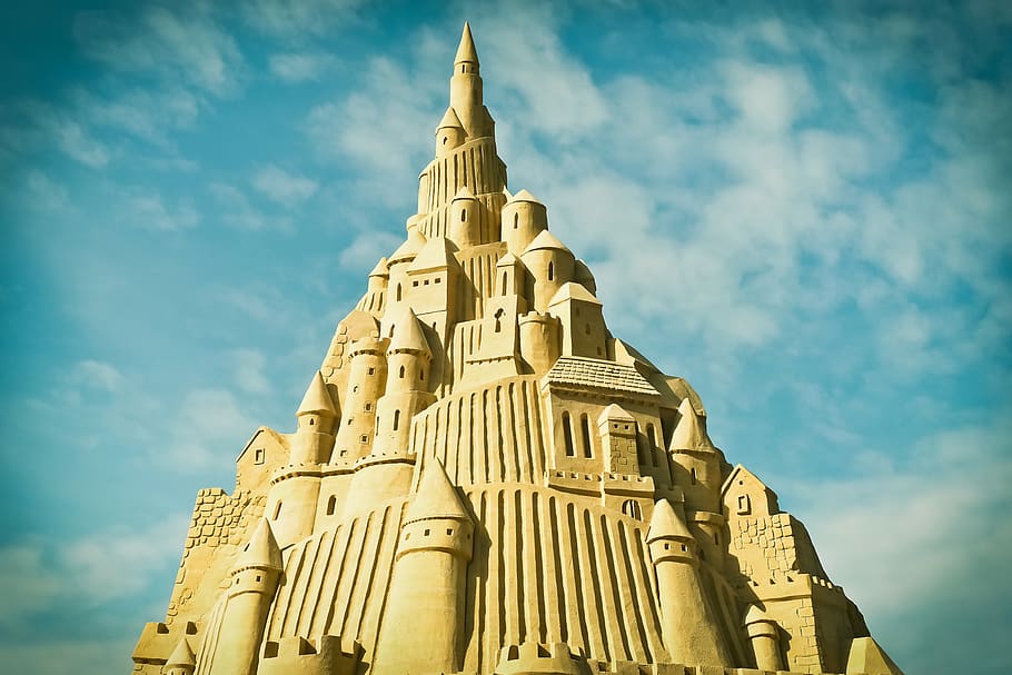 Low Angle of Sand Castle, art, artwork, beach, perspective, sky HD wallpaper