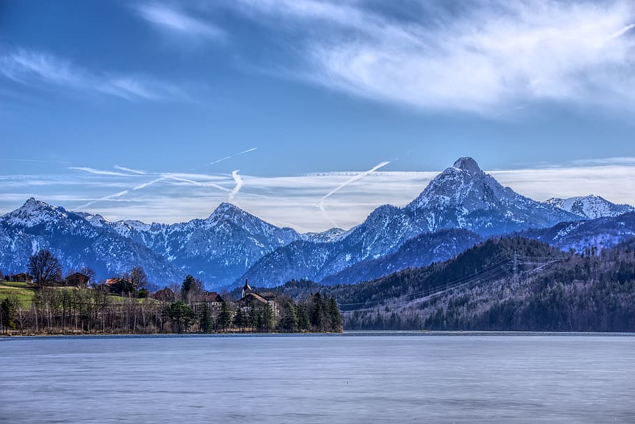 alpine, mountains, mountain range, snow, lake, lake weissensee HD wallpaper