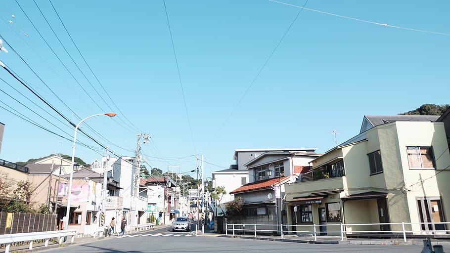 kamakura, city, japan, home, house, street, life, sky, architecture, HD wallpaper