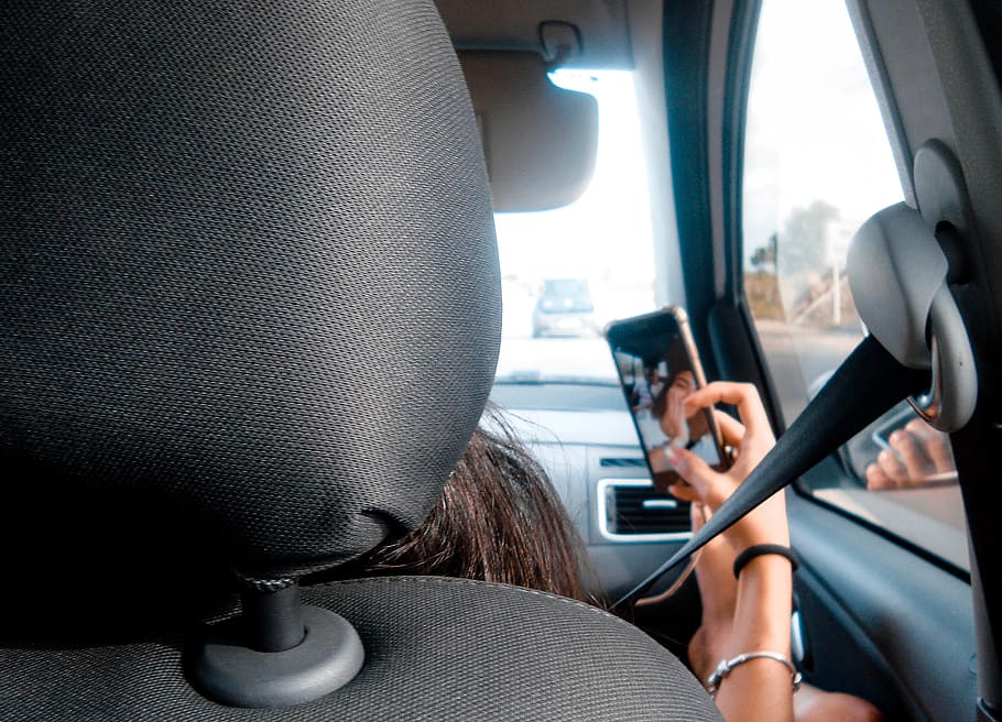 selfie, iphone, car, back, seat, window, vehicle interior, mode of transportation HD wallpaper