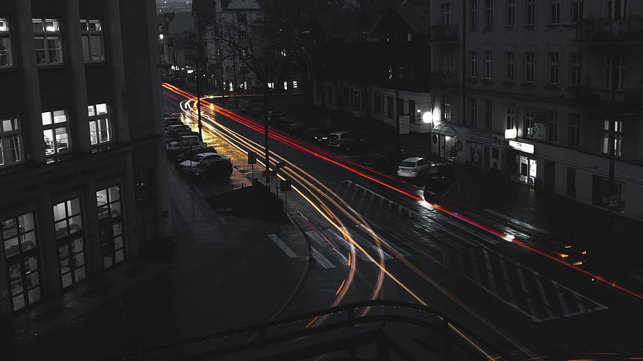 Time Lapse Photography of Car Headlight on Asphalt Road, action HD wallpaper