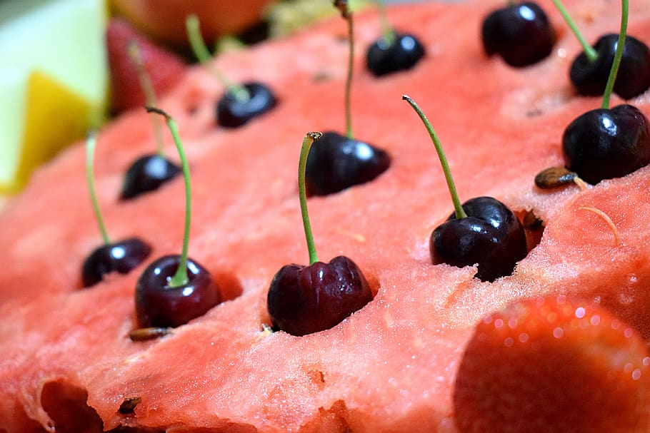 watermelon, cherry, fruit, food, food and drink, freshness HD wallpaper
