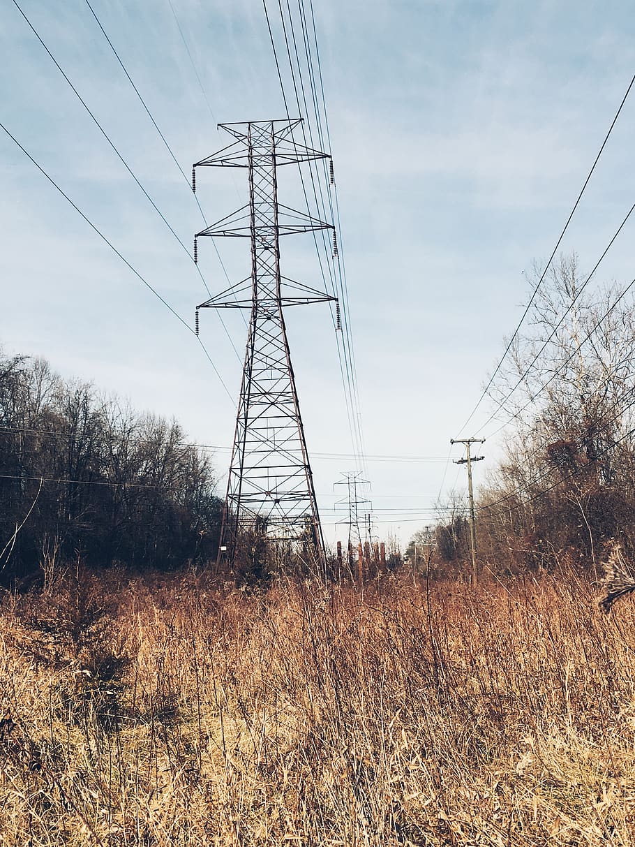 Dried Grass, blue, clouds, danger, daytime, electrical, electricity HD wallpaper