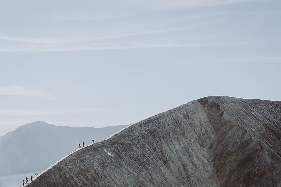mountain peak, slope, outdoors, nature, grey, person, human, leisure activities HD wallpaper