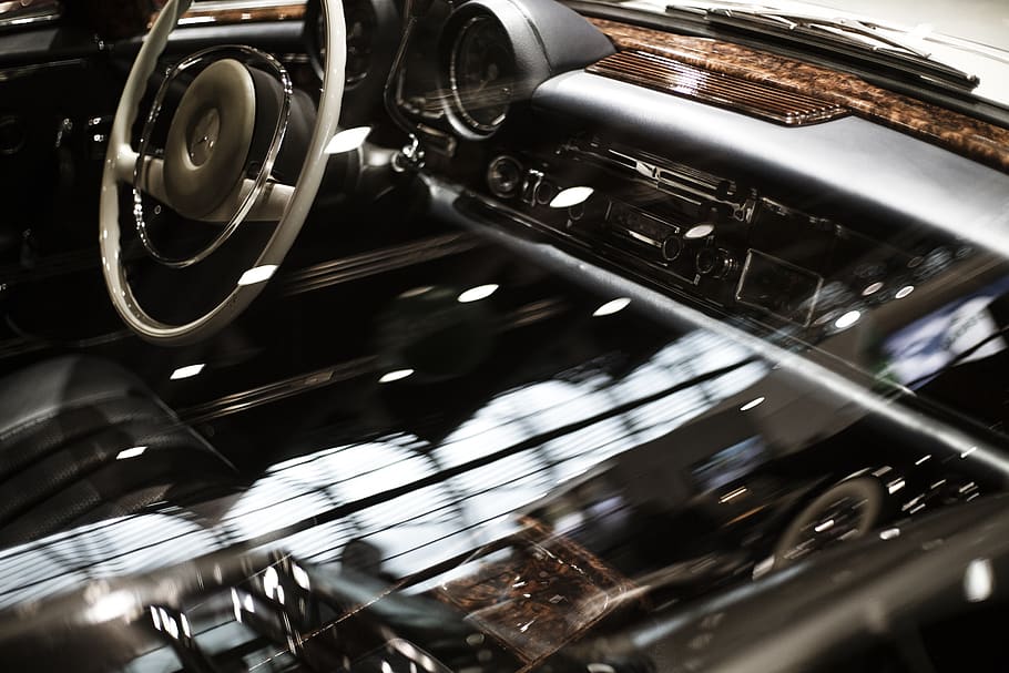 gray vehicle steering wheel, metal, close-up, indoors, transportation HD wallpaper