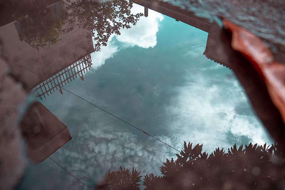 Reflection Of Sky From Puddle, water, tree, nature, cloud - sky HD wallpaper